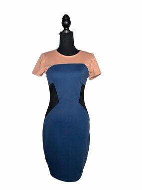 Sugarhill Colorblock Sheath Dress in Blue, Peach & Black US Sz 2